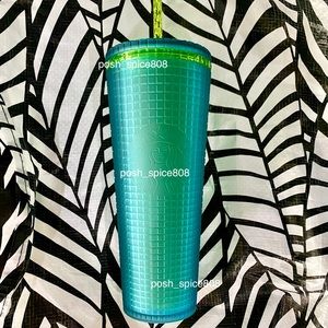 STARBUCKS Green Grid Soft Touch Jelly Tumbler Cold Cup 2022